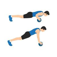 Medicine ball push ups exercise. Flat vector illustration isolated on white background. Chest exercise