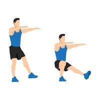 Man doing Single leg squat. Pistol squats exercise. Flat vector illustration isolated on white background. Workout character set