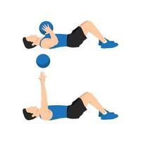 Medicine ball floor press. Laying chest passes exercise. Flat vector illustration isolated on white background. Chest exercise