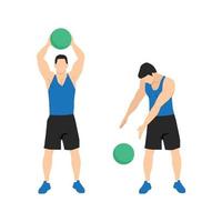 Medicine ball. Alternating side slams exercise. Flat vector illustration isolated on white background. workout character set