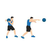 ejercicio de golpe de balón medicinal, ilustración vectorial plana aislada en fondo blanco. ejercicio de pecho vector