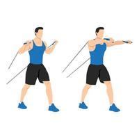 Resistance band chest press exercise, Flat vector illustration isolated on white background. Chest workout
