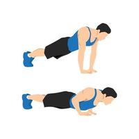 Man doing diamond push up exercise for tricep and chest. Flat vector illustration isolated on white background