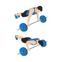 Man doing Barbell push-up or press up. Flat vector illustration isolated on white background