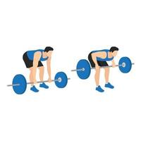 Man doing bent-over barbell rows from floor exercise with barbell in a minimalistic style. Flat vector illustration isolated on white background