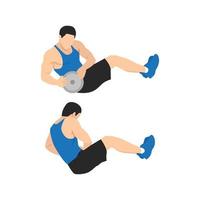 Man doing man twists exercise. Abdominals excercise flat vector illustration isolated on white background