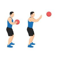 Man doing medicine ball chest pass exercise flat vector illustration isolated on white background