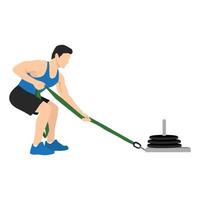 Man doing sled pulls exercise. Flat vector illustration isolated on white background with layer. Workout character