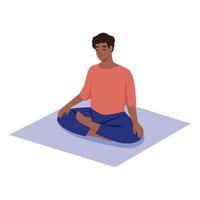 hombre haciendo meditación en una estera de yoga. ilustración vectorial plana aislada sobre fondo blanco vector