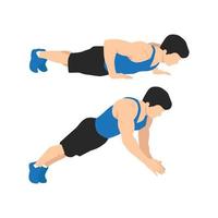 Dynamic clap push ups exercise. Push ups variation. Flat vector illustration isolated on white background. Workout character
