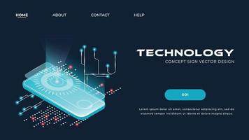 Landing page for a website related to technology, electronics, computers and telephones. Illustration in isometric. Futuristic style. vector