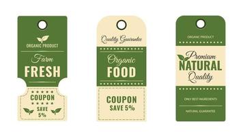 A collection of labels and discount coupons. The concept of organic, natural products. vector