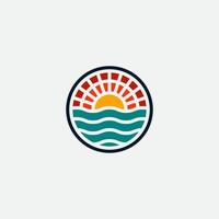 Wave with sunset logo design. vector