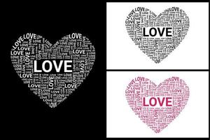diseño de nube de palabras en forma de corazón para tarjeta de taza de camiseta impresa. vector de nube de forma de amor