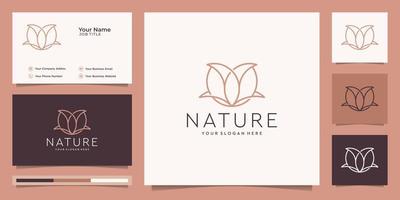 Flower logo design with line art style. logos can be used for spa, beauty salon, decoration, boutique. and business card Premium Vector