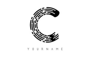 Black C letter logo concept. Creative minimal monochrome monogram with lines and finger print pattern. vector