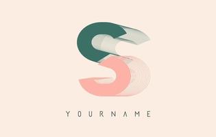 Wireframe S Letter Logo Design in two colors. Creative vector illustration with wired, mirrored outline frame.