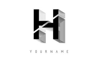 Wireframe H Letter Logo Design in two colors. Creative vector illustration with wired, mirrored outline frame.