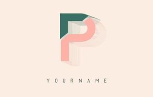 Wireframe P Letter Logo Design in two colors. Creative vector illustration with wired, mirrored outline frame.