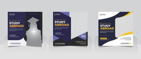 Study abroad social media post web banner square flyer template vector