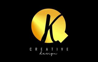 Golden Letters QK Logo with a minimalist design. Letters Q and K with geometric and handwritten typography. vector