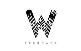 Black W letter logo concept. Creative minimal monochrome monogram with lines and finger print pattern. vector