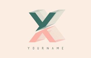 Wireframe X Letter Logo Design in two colors. Creative vector illustration with wired, mirrored outline frame.