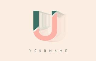 Wireframe U Letter Logo Design in two colors. Creative vector illustration with wired, mirrored outline frame.