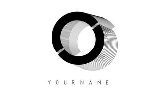 Black Wireframe O Letter Logo Design. Creative vector illustration with wired outline frame.