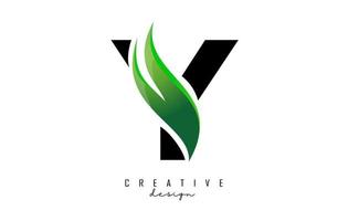 Vector illustration of abstract letter Y with green leaf design.