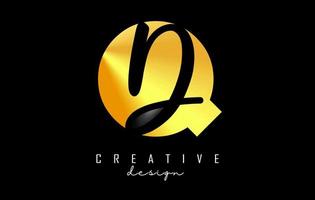 Golden Letters QD Logo with a minimalist design. Letters Q and D with geometric and handwritten typography. vector