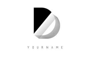 Wireframe D Letter Logo Design. Creative vector illustration with wired, mirrored outline frame.