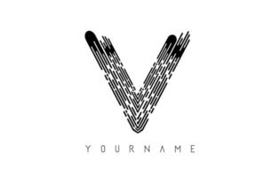 Black V letter logo concept. Creative minimal monochrome monogram with lines and finger print pattern. vector
