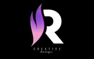 Vector illustration of abstract white letter R with pink leaf design.