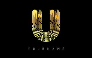 Golden U letter logo concept. Creative minimal monochrome monogram with lines and finger print pattern. vector