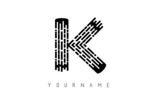 Black K letter logo concept. Creative minimal monochrome monogram with lines and finger print pattern. vector