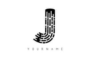 Black J letter logo concept. Creative minimal monochrome monogram with lines and finger print pattern. vector