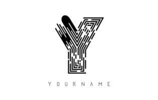 Black Y letter logo concept. Creative minimal monochrome monogram with lines and finger print pattern. vector