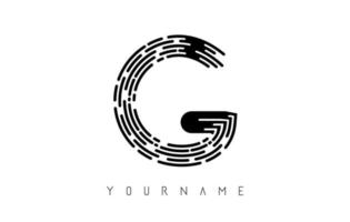 Black G letter logo concept. Creative minimal monochrome monogram with lines and finger print pattern. vector