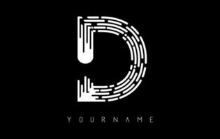 White D letter logo concept. Creative minimal monochrome monogram with lines and finger print pattern. vector