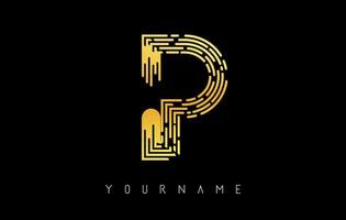 Golden P letter logo concept. Creative minimal monochrome monogram with lines and finger print pattern. vector