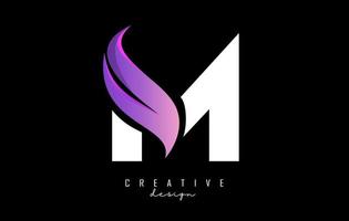 Vector illustration of abstract white letter M with pink leaf design.