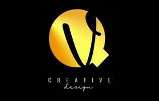 Golden Letters QV Logo with a minimalist design. Letters Q and v with geometric and handwritten typography. vector