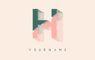 Wireframe H Letter Logo Design in two colors. Creative vector illustration with wired, mirrored outline frame.