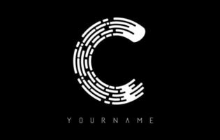 White C letter logo concept. Creative minimal monochrome monogram with lines and finger print pattern. vector