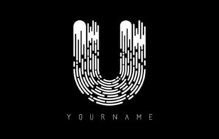 White U letter logo concept. Creative minimal monochrome monogram with lines and finger print pattern. vector