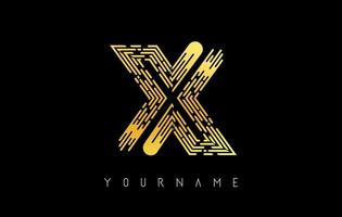 Golden X letter logo concept. Creative minimal monochrome monogram with lines and finger print pattern. vector