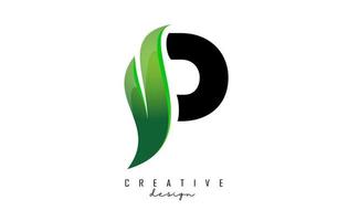 Vector illustration of abstract letter P with green leaf design.