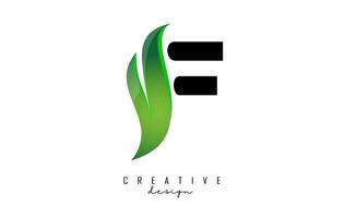 Vector illustration of abstract letter F with green leaf design.