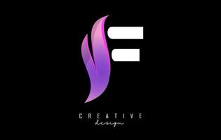 Vector illustration of abstract white letter F with pink leaf design.